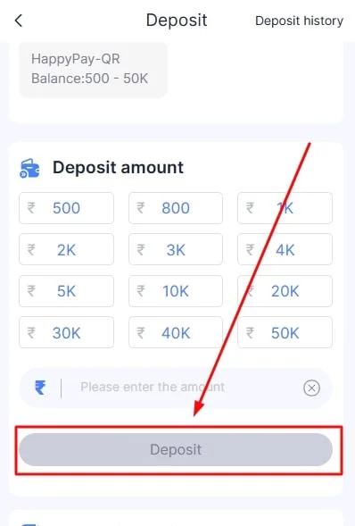 Click on the deposit button at last