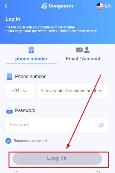 click on the login button to login
