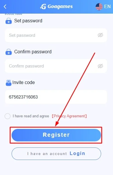 click the register button to complete registration