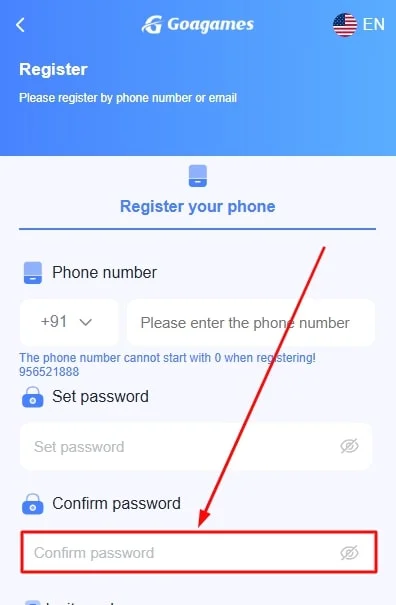 confirm the goa games account password