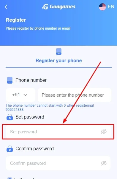 set your goa games account password